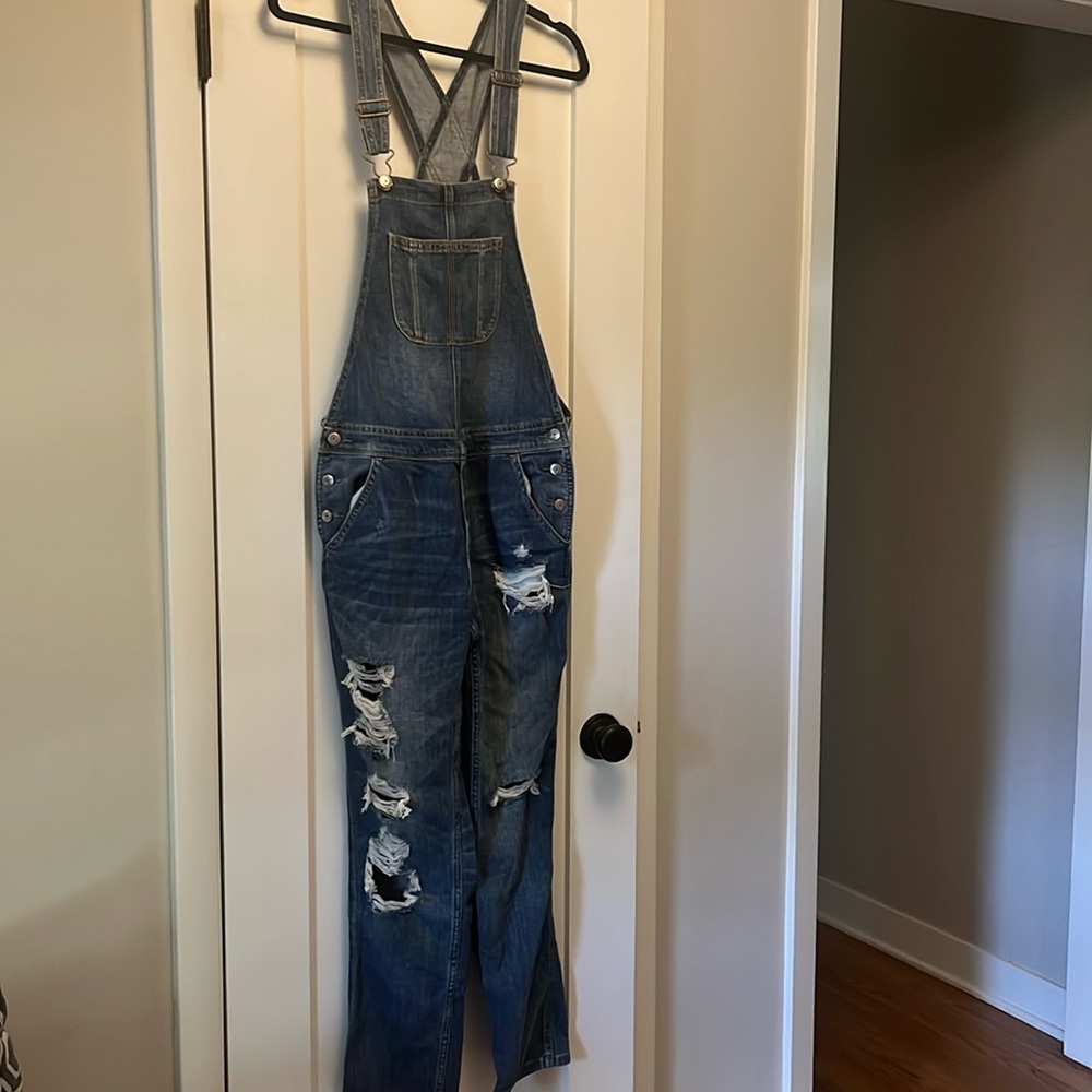 Distressed Denim Overalls
